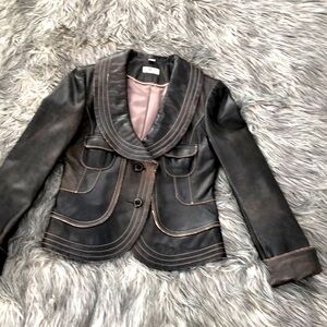 June Shawl Brown Leather Jacket